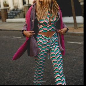 Zara Satin Effect Crop Top and Flared Pants Set